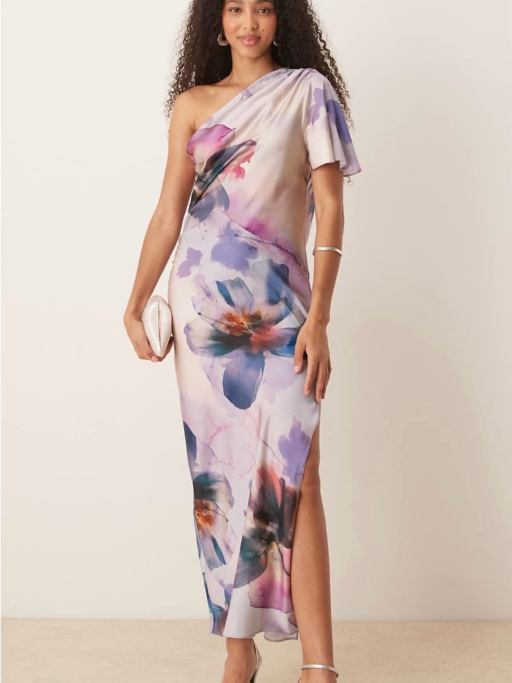 ASOS One-Shoulder Lavender Floral Satin Gown